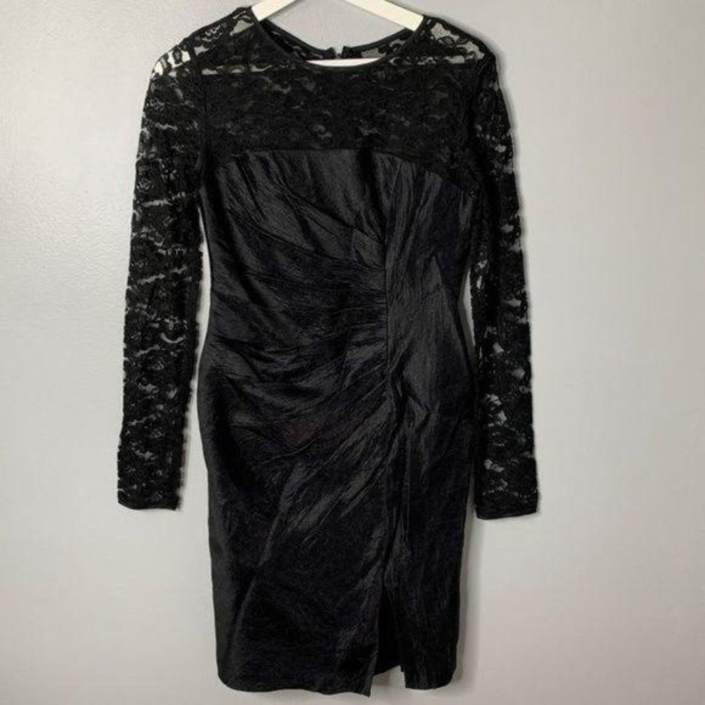 Adrianna Papell Black Lace‎ Gathered Dress